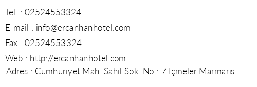 Ercanhan Hotel telefon numaralar, faks, e-mail, posta adresi ve iletiim bilgileri